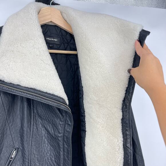 MACKAGE | Black Lambskin Leather Shearling Moto Aviator Jacket XXS - Picture 9 of 16